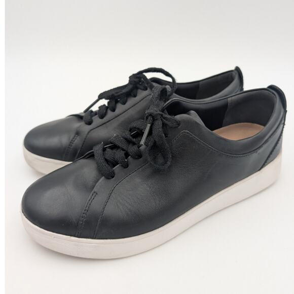 Fit Flop Rally Leather Sneaker Shoes Women's X22-001 Black/White Size US8 EU39 - Picture 1 of 13
